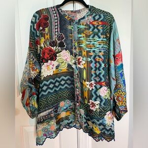 Johnny Was Silk Floral Blouse
